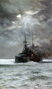 Warship by the Moonlight by Edoardo De Martino